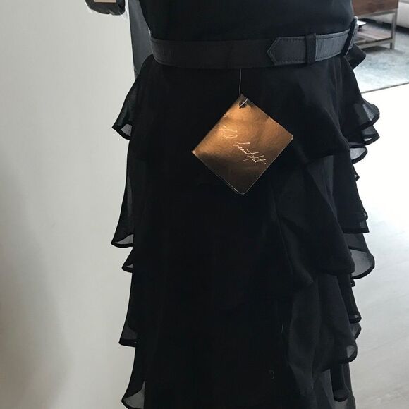 WHBM StraplessĀ Belted Ruffle Chiffonā DressāBlackā2 - Picture 5 of 8